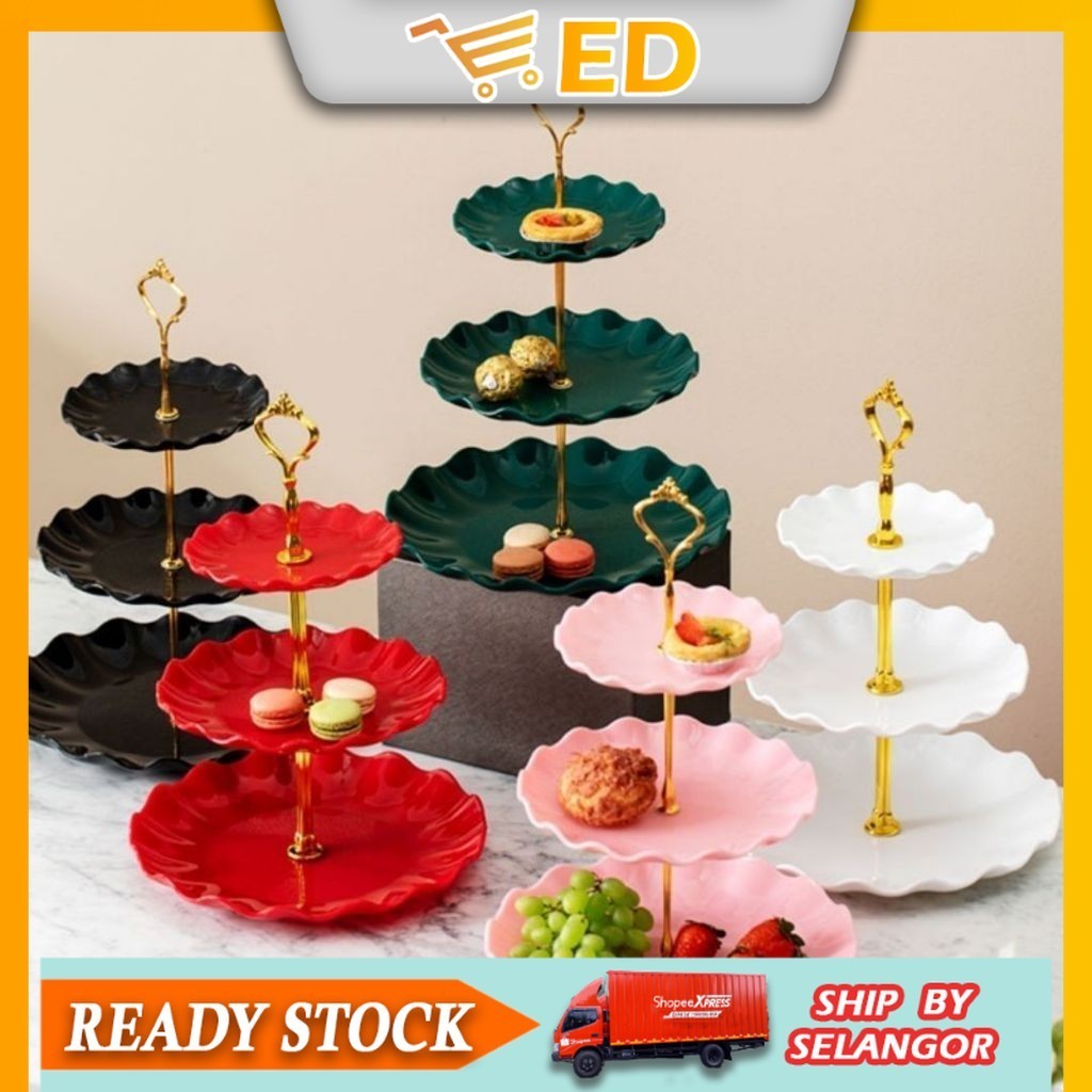 EDS_ 3 Tier High Tea Stand Dessert Cupcake Cakes Fruit Party Serving Platter Tray Food Tower Plates Tray Dessert