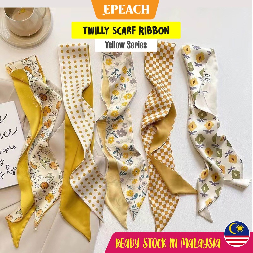 epeach Twilly Scarf Yellow Ribbon Bag Tied Handle Neck Bow | Handbag DIY Accessories Jute Bag Deco Fashion Scarf