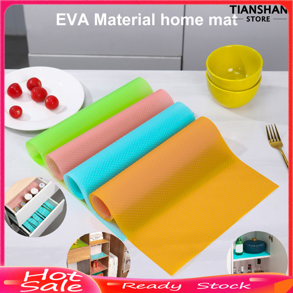 [TSS]☀4Pcs EVA Refrigerator Mat Oil-proof Cuttable Non-slip Dishwasher Safe Rectangle Fridge Shelf Liner Countertop Placemat Cup Holder Kitchen