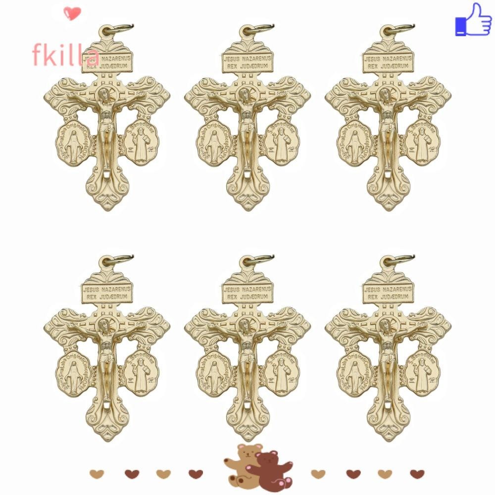 FKILLA1 6Pcs Catholic Crucifix, Meaningful Alloy Pardon Crucifix, High Quality Multipurpose 1.4×2.2 Inches Catholic Rosary Parts Making Catholic Prayer Beads Pendants