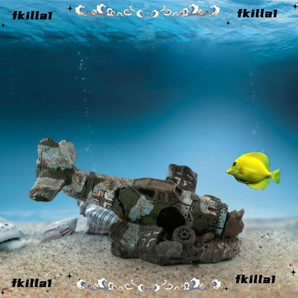 FKILA Fish Tank Decorations, Miniature Craft Airplane Wreck Aquarium Ornament, Gift Resin Ornament Eco-Friendly Mini Plane Wreckage Figurine Aquarium