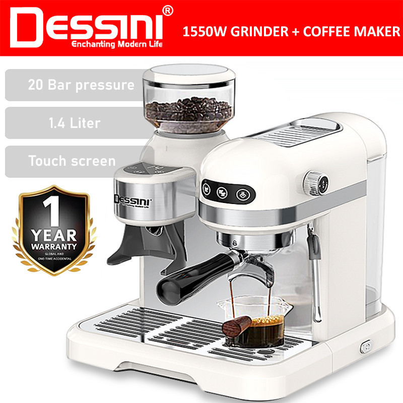 DESSINI ITALY 20 Bar 1.4L Espresso Coffee Maker Brew Cappuccino Latte Machine Milk Frothing Steamer Bean Grinder Blender