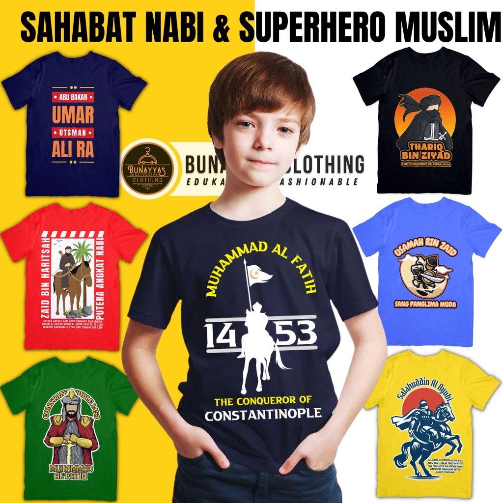 NABI Islamic Children's Da'Wah T-Shirt T-Shirt Khulafaur Rasyidin Abu Bakar Umar Uthman Ali T-Shirt Of The Prophet's Companions Zaid Bin Haritsah Usamah Bin Zaid Thariq Bin Ziyad Salman Al Farisi Bilal Bin Rabbah Salahuddin Al Ayubi Muhammad Al Fatih Hamz