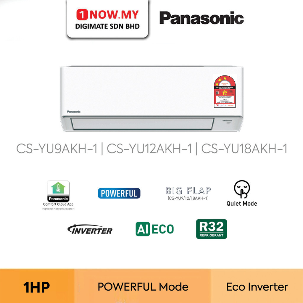 PANASONIC 1HP Eco Inverter Air Conditioner YU Series CS-YU9AKH | YU-AKH Energy Saving Cooling Penghawa Dingin 冷气机