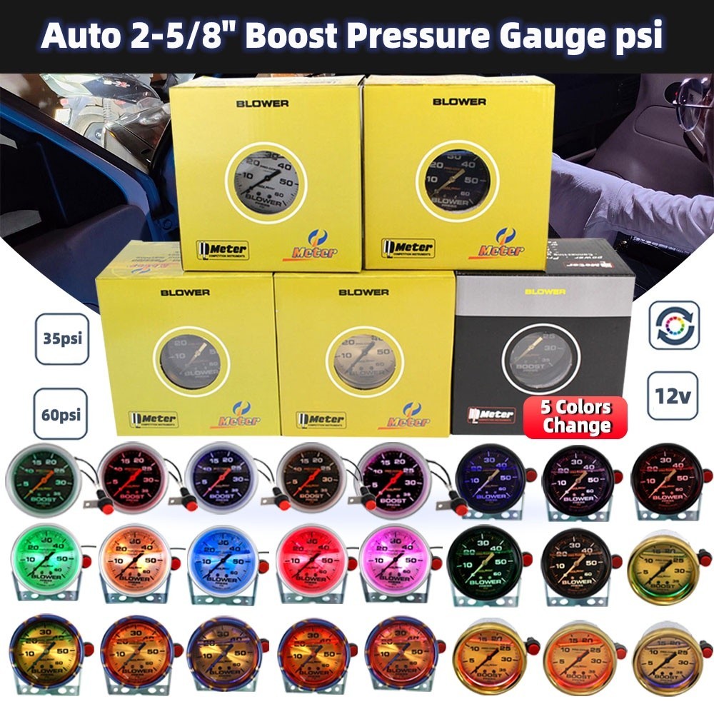 Durable Essential 【ITSOK】New5-color light Auto Meter (Boost/Blower) Diesel 4x4 Car Autometer (0-35)(0-60) PSI - Image 4