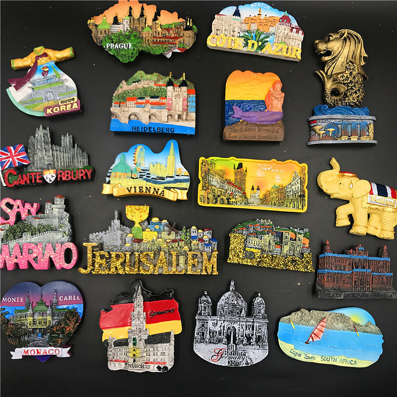 Refrigerator Magnets Thailand Korea France Germany Vienna South Africa Monaco UK Spain Portugal Czech Resin Magnetic Refrigerator Magnets Travel Collection Souvenir