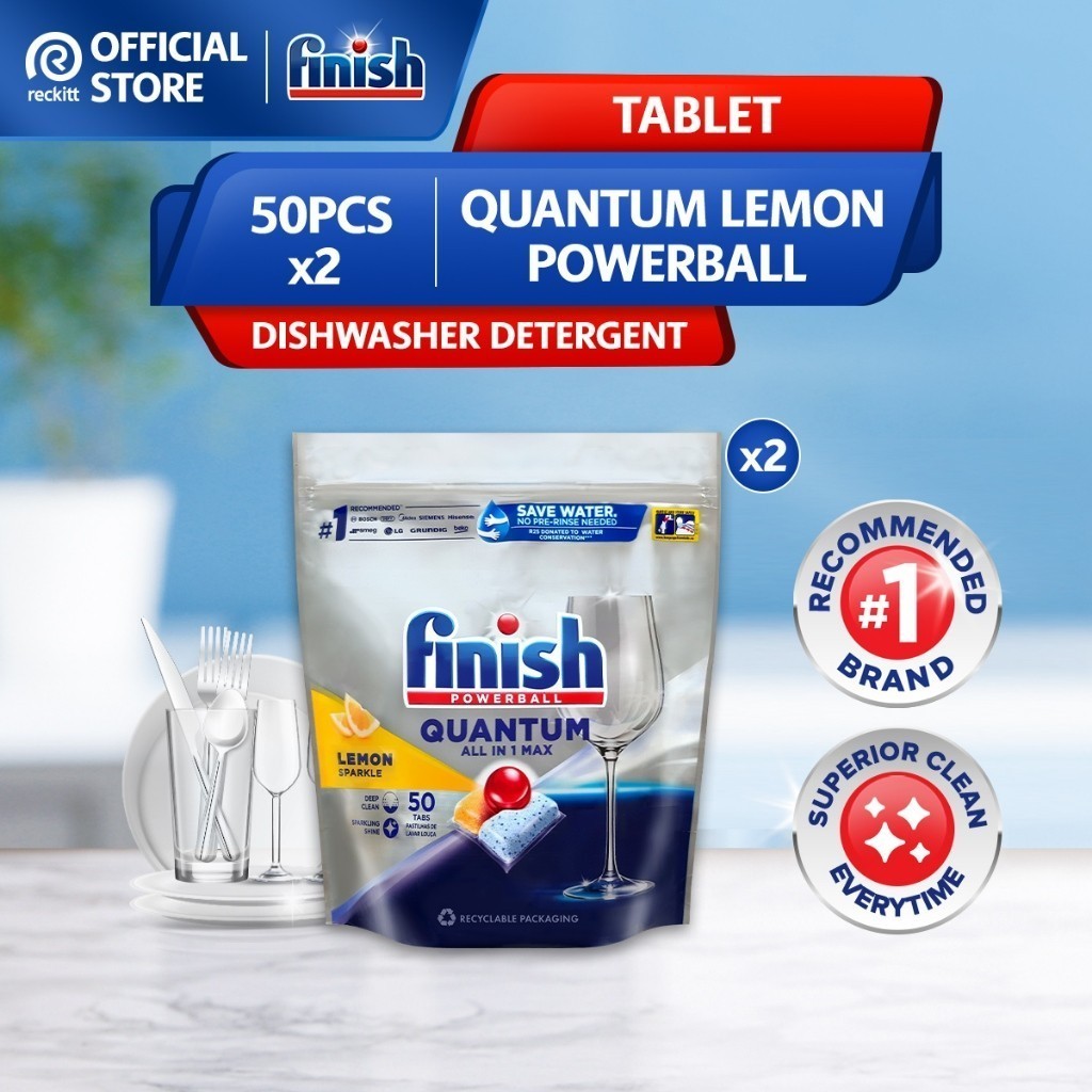 Finish Quantum Lemon Power Ball Dishwasher Cleaning Tablets (50 Pcs x 2)