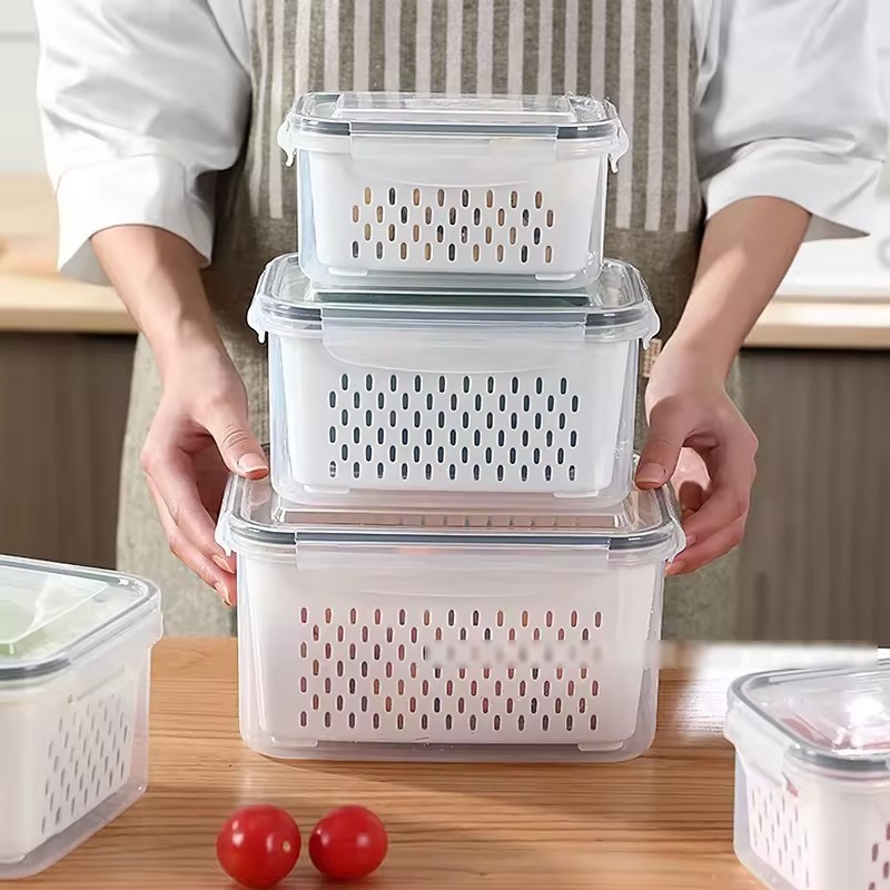 Fridge Food Storage Container Plastic Fresh Produce Saver Keeper for Vegetable Fruit Berry Refrigerator Organizers Bins