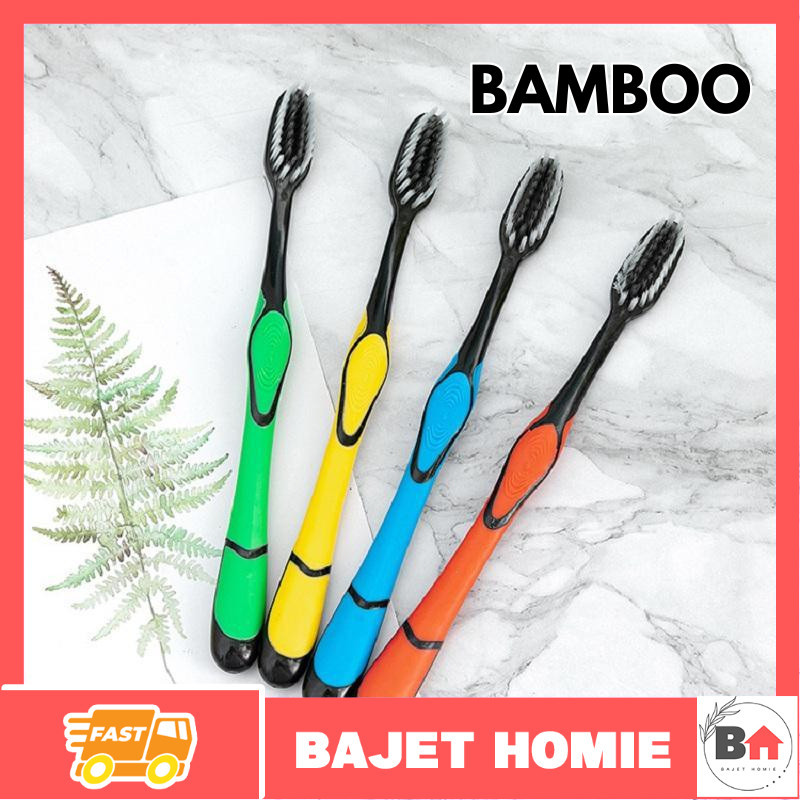 Bamboo Cleancare Charcoal Infusion Medium Toothbrush Gums Teeth Cleaning Brushes Berus Gigi Berarah Serbuk Arang