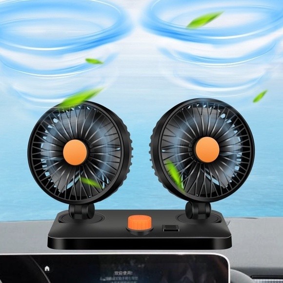 Kipas Usb Car Dual head Fan air cooler Fan Air Conditioning Double 360° USB Fan For Car Van Truck Kipas Kereta usb 汽車風扇