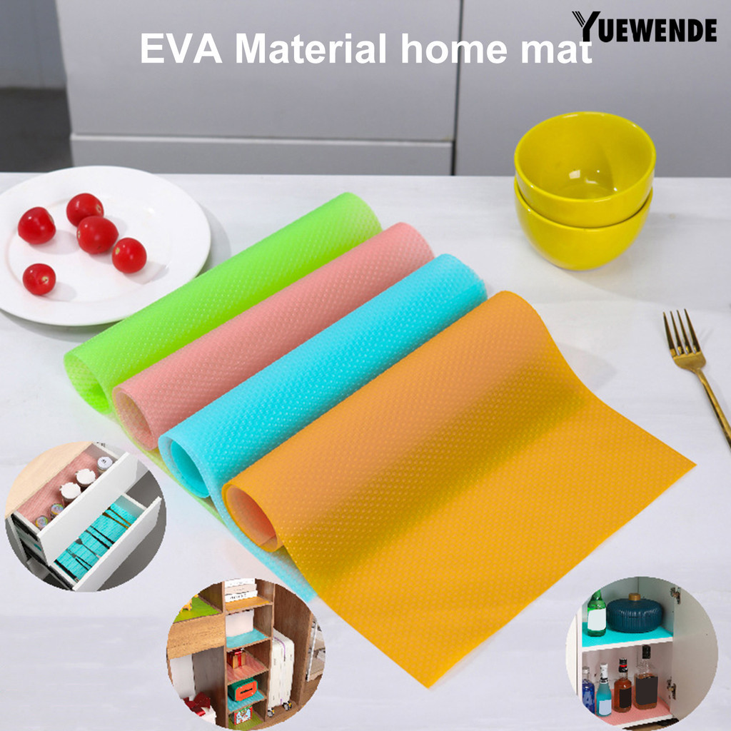 [YUE]4Pcs EVA Refrigerator Mat Oil-proof Cuttable Non-slip Dishwasher Safe Rectangle Fridge Shelf Liner Countertop Placemat Cup Holder Kitchen Supplies