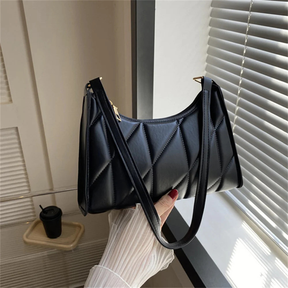 Black PU Genuine Leather Shoulder Bag Retro Solid Color Female Hobos Handbag Ladies Handbag Fashion Handbag Handbag Handbag Handbag Handbag Handbag Handbag Clutch Bag