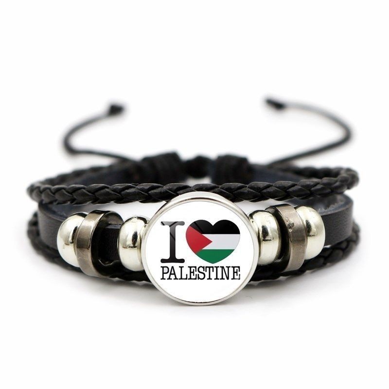 巴勒斯坦国旗皮革手链饰品女百搭编织串珠Palestine手饰世界和平Palestinian Flag Leather Bracelet Jewelry Versatile for WomenWide leg pants