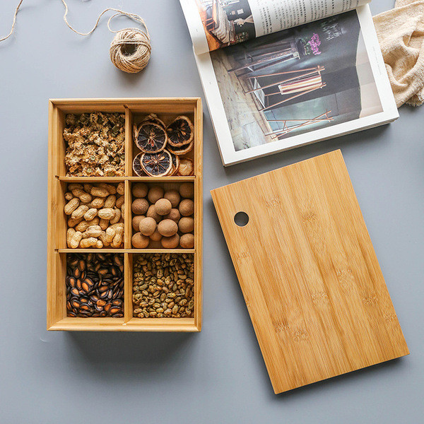 bekas kuih raya kotak kuih talam balang kuih raya kedap udara Bamboo Household Compartments with Lid Dried Fruit Plate Candy Sunflower Seed Plate Nut Box Miscellaneous Box Snacks Snack Storage Bamboo Box