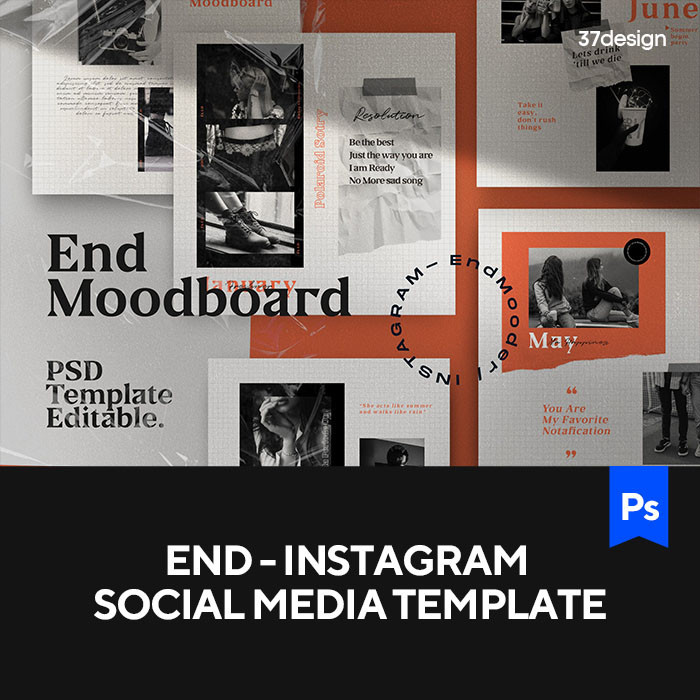 End Moodboard 复古情绪板社交媒体界面排版版式编辑推文 psd模版