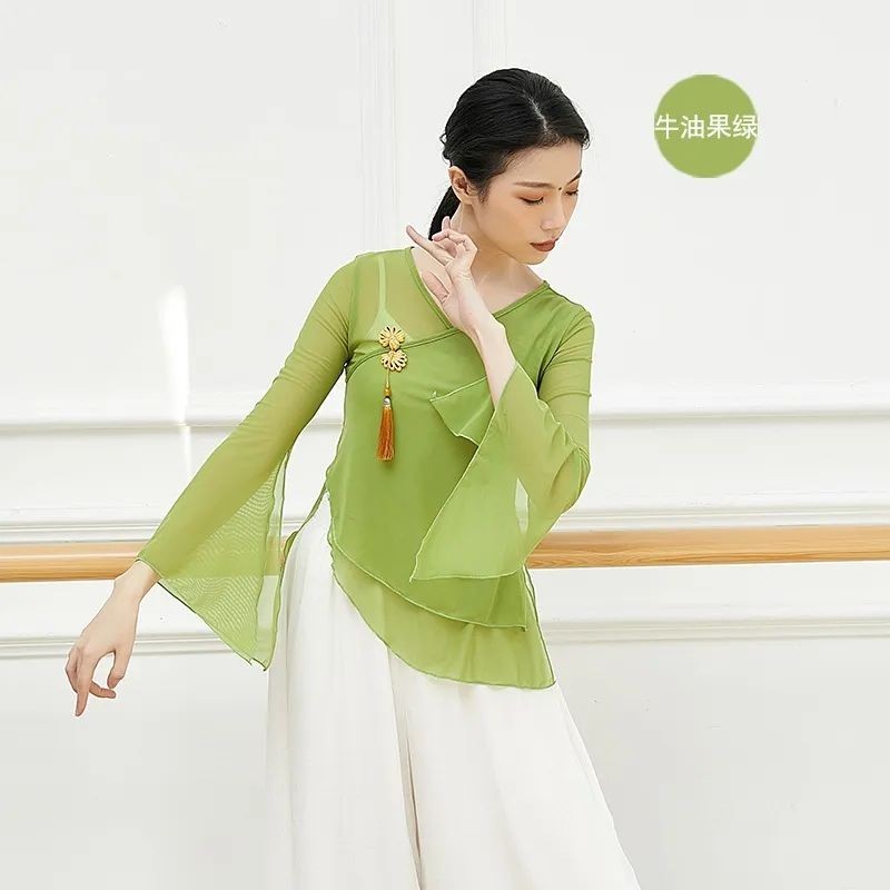 现货 速发古典舞纱衣身韵新款演出服女飘逸中国风仙女基训练功服舞蹈上衣女Classical dance dress, body charm, new performance attire, elegant and elegant for womCheongsam buckle