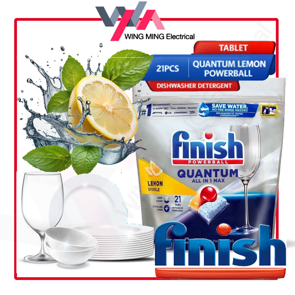 Finish MAX 21 Tab Quantum Lemon Power Ball Dishwasher Machine Dish Cleaner Cleaning Tablet (21 Pcs)