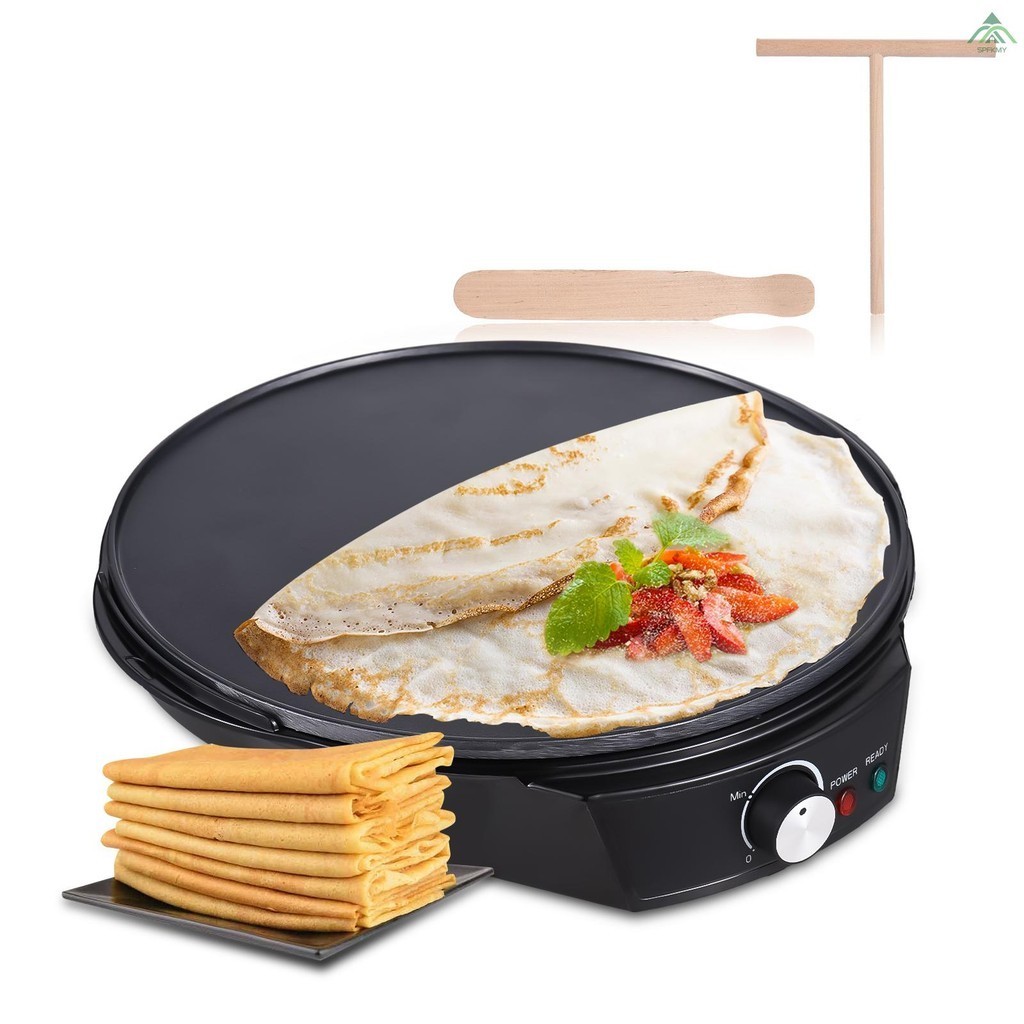 11 Inches Electric Crepe Maker 1200W 50-210 Celsius Degree Temperature Control Non-stick Pancake Griddle for Roti Tortilla Blintzes Includes Wooden Spatula and Batter Spreader