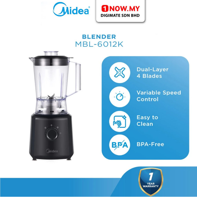 MIDEA 1.25L Blender MBL-6012K | 600W *Without Grinder* BPA Free Mesin Buat Jus 搅拌机