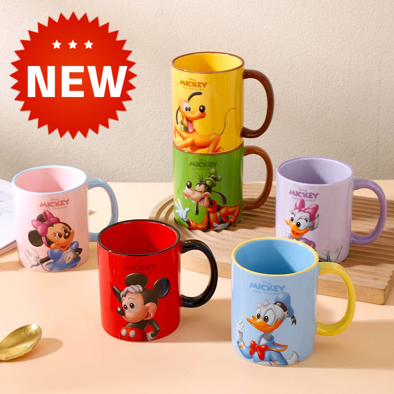 Graby2025 Latest Style Disney Ceramic Cup Mickey Coffee Cup Mug Milk Cup Cereal Cup Breakfast Cup Water Cup Household High-value Children's Cup Milk Cup Birthday Gift Special Cup Ceramic Cup Water Cup Hot-selling New Arrival [Awesome CP Value]