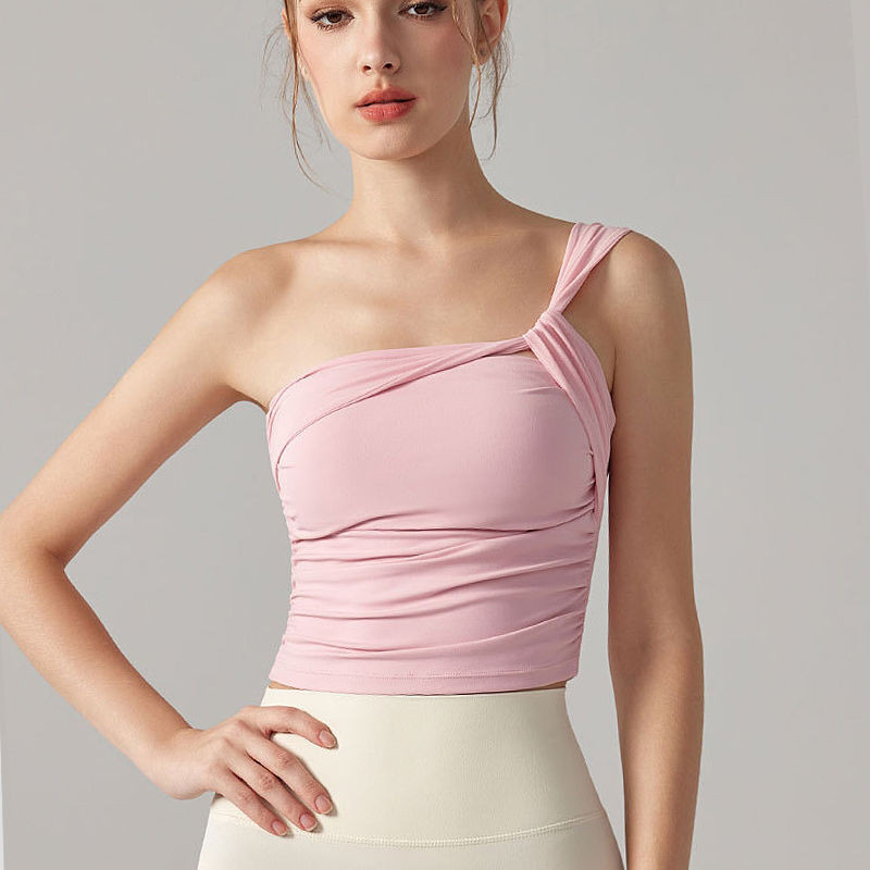 ✨Design-sensual single strap hot girl sexy sports lingerie women's strapless fitness b设计感单肩带辣妹性感运动内衣女抹胸健身文胸纯欲风瑜伽背心上衣 CC0331