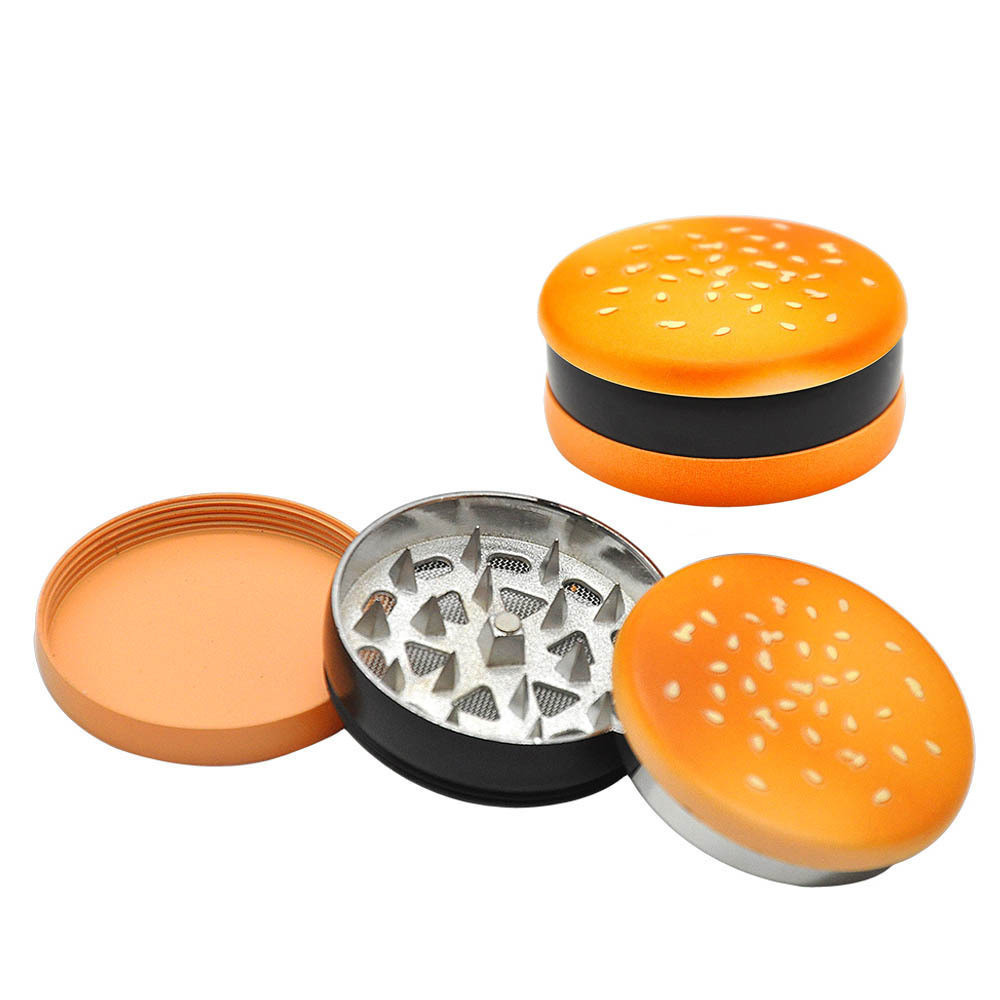 Metal Grinder Hamburger Shape 56mm Metal Herb Crusher 2 Layer Dried Flowers Home Funny Gift for Men