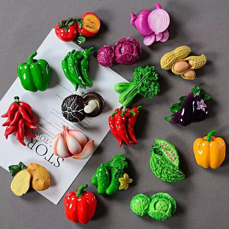 [Promotion 24h Shipping] New Year of the Dragon Cartoon Fruit Vegetable Style Magnetic Resin Refrigerator Stickers Natural Style Magnetic Stickers Crafts