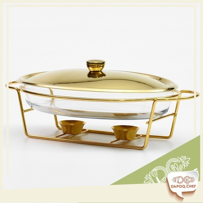 DC Bufet Set  Food Heating Container Egg Shaped Glass Alcohol Stove Chafing Dish Stove Wire Frame Stainless Steel 前玻璃