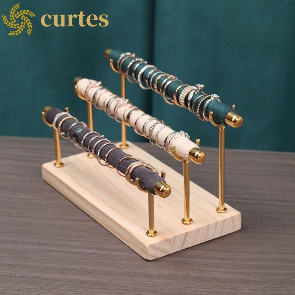 CURTES Jewelry Display Stand, Wooden Base Metal Rings Organizer Holder, Jewelry Rack Accessories Personalized Detachable Velvet Bracelets Jewelry Holder Home