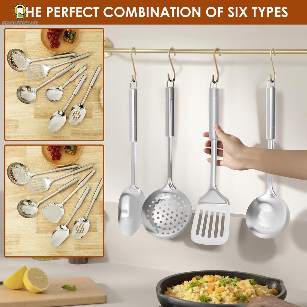 6 Pcs Cooking Utensils Set Rustproof Kitchen Utensil Set Space Saving Wok Utensils Set Practical Kitchen Cooking Utensils Set SHOPSBC9629