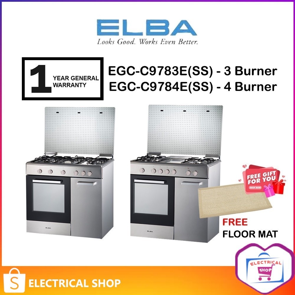 ELBA 70L Gas Cooker with Electric Oven 3 Burner EGC-C9783E(SS) 4 Burner EGC-C9784E(SS) (FREE FLOOR MAT)