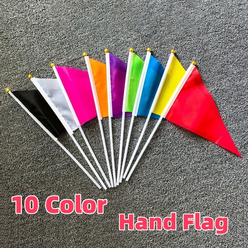 10 Colors Triangle Flags Small Solid Handheld Flag Blue,Black,Purple,Orange,White,Blank,Red,Green,Yellow,Pink Flag Party Decorations Parades