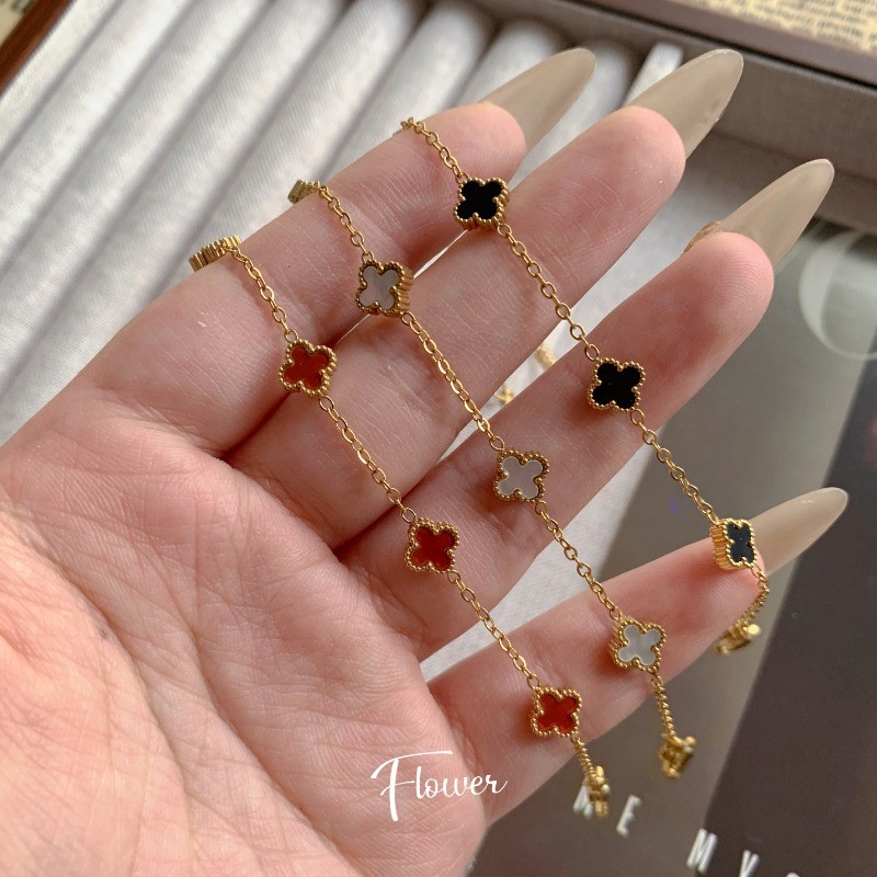 Titanium Steel Four-leaf Clover Bracelet 9mm Necklace Women's Jewelry Premium Non-fading Set Necklace Bracelet Wholesale