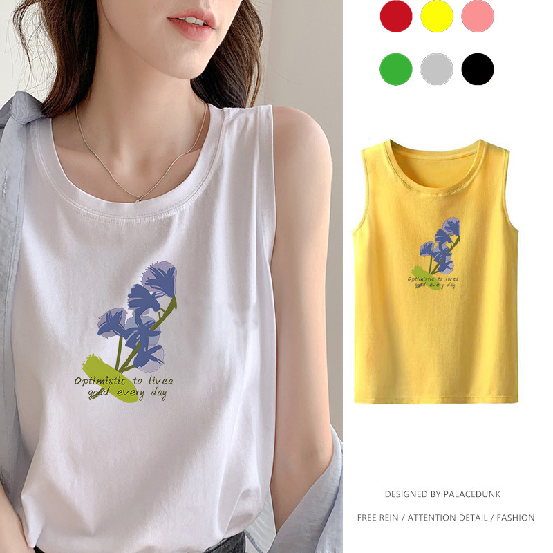 optimistic to live a good day Cotton tee women summer new sleeveless t-shirt loose cotton printing casual students