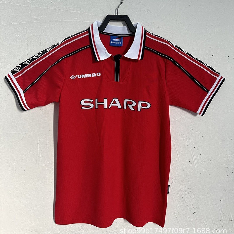 98-99 Manchester United Retro Ball Suit the Treble Home Court No. 7 Beckham Short Long Sleeve Soccer Jersey Giggs