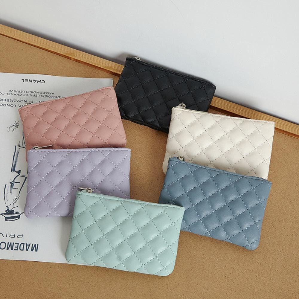 ROSEGOODS Money Bag, Portable Lightweight Coin Purse,  PU Leather Rhombic Zipper Credit Card Wallet Women