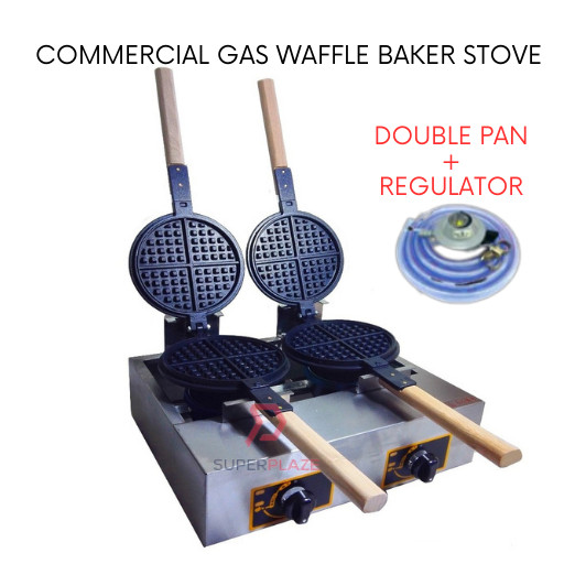 Double Pan With Regulator Commercial Gas Waffle Baker Stove Portable Waffle Maker Telfon Waffle Pan