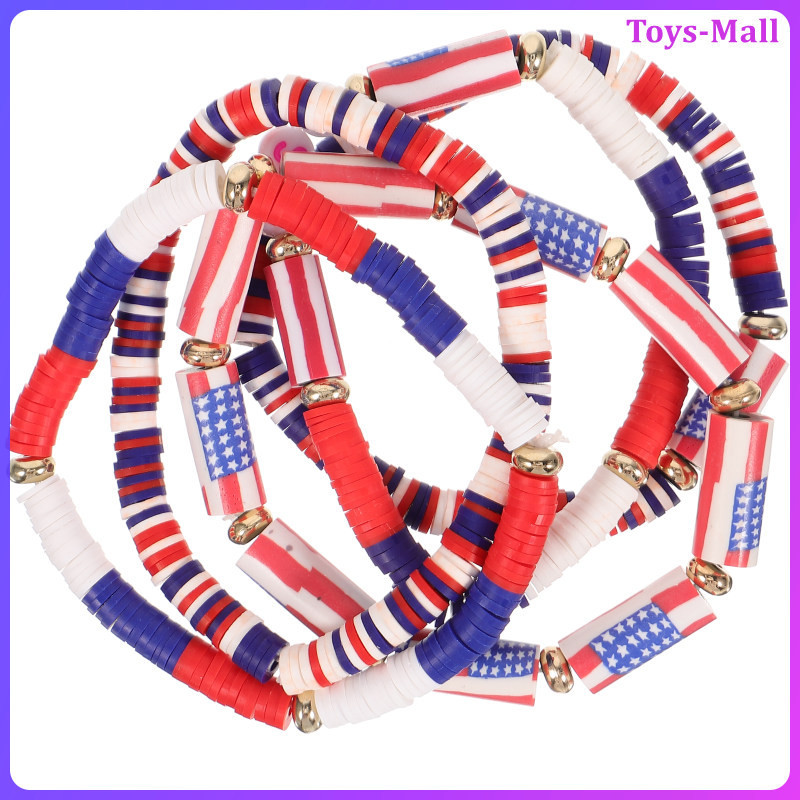 Polymer Clay Bracelet Independence Day Bracelets Patriotic Party Wristband White Bead Miss 4th of July Jewelry Bulk Beads 5 Pcs luolandi