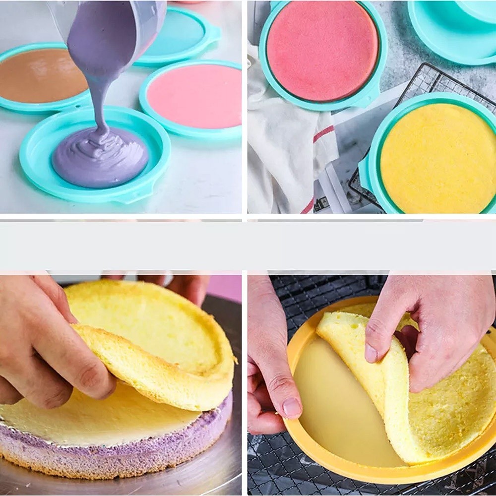 DC Acuan Kek Bulat Silikon Birthday Cake Layered Rainbow Mould High Grade Silicone Pan Bakeware Round Shape