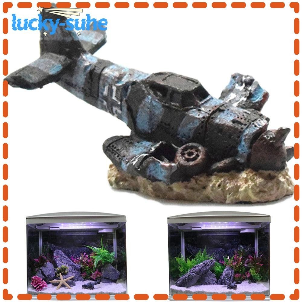 LUCKY-SUHE Airplane Wreck Aquarium Ornament, Landscape Making Miniature Fish Tank Decorations, Gift Eco-Friendly Landscaping Craft Mini Plane Wreckage Figurine Aquarium