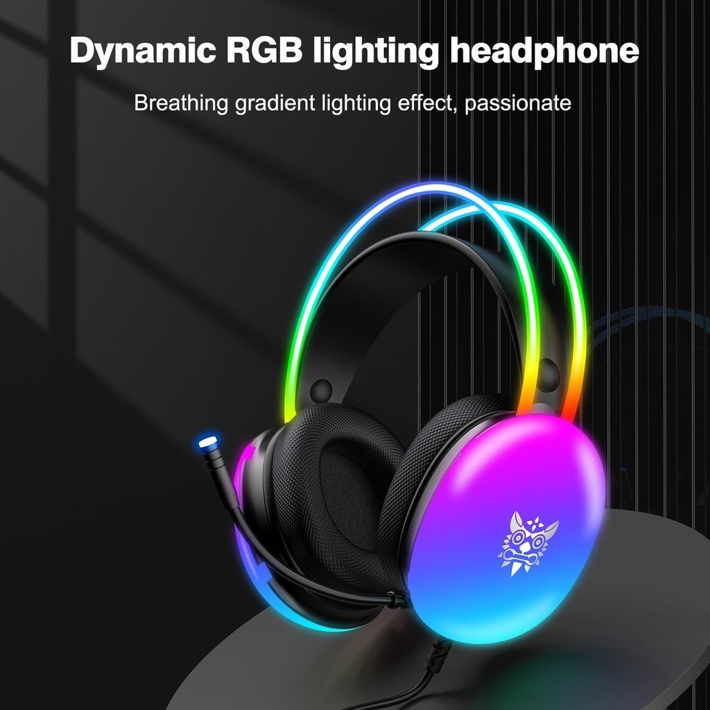 Onikuma X25 Game Headsets Audio Over Ear Headphone With Light Wired Laptop Desktop Computer Headset RGB Rainbow junlamy