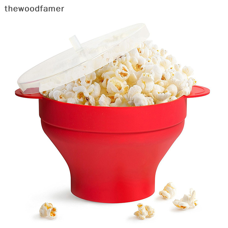 thewoodfamer Kitchen Microwave Popcorn Bowl Bucket Silicone DIY Popcorn Maker With Lid Chips Fruit Dish High Quality Easy Tools Popcorn EN