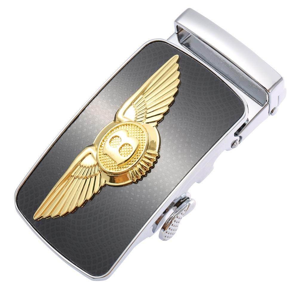Fashion Men Gold Wing B Automatic Belt Buckle Black Silver Metal Ratchet Buckle Adjustable Click Buckle for 35mm Leather Belt Replacement
