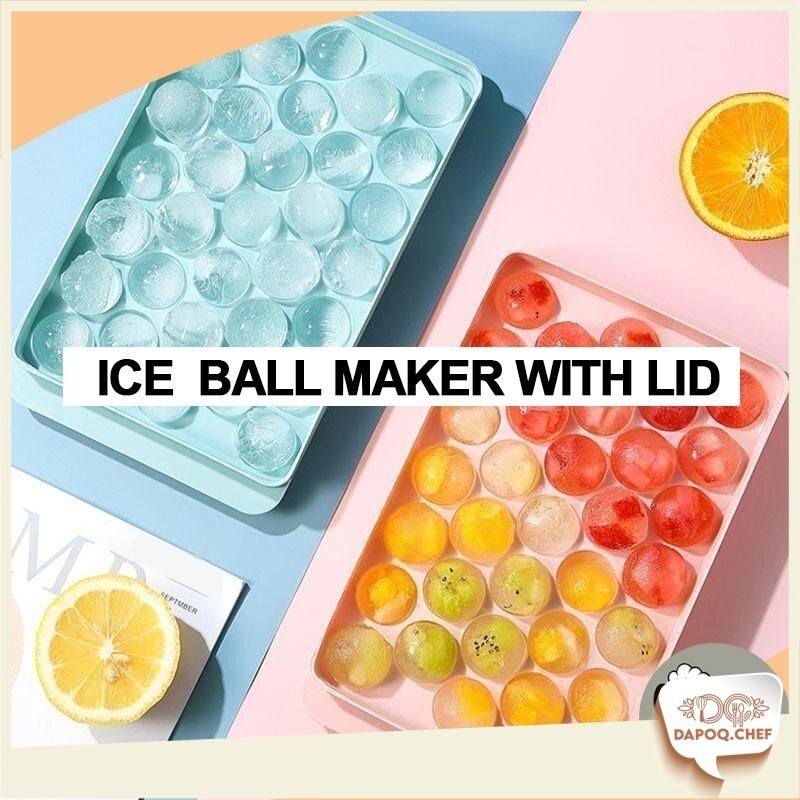 DC} Acuan Buat Ais Kiub Bentuk Bulat 33 Grids Ice Cube Maker Tray Ball Sphere Shape Mould Beverages Foof Grade BPA Free