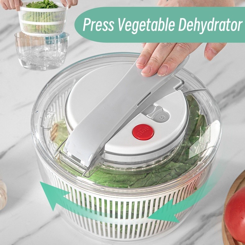 Press Vegetable Dehydrator Salad Spinner Drain Basket Salad Dryer Vegetable Water Colander Kitchen Strainer Barang Dapur