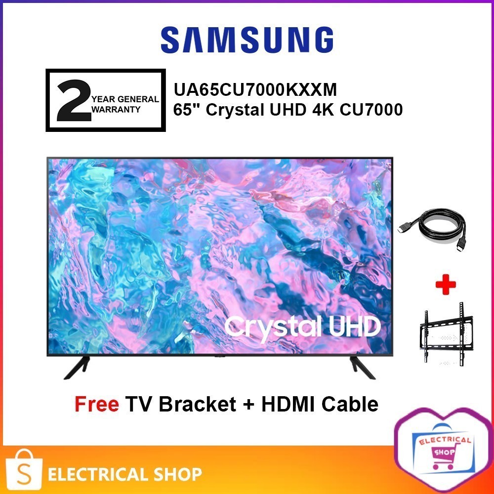 Samsung 65" Crystal UHD 4K CU7000 UA65CU7000KXXM TV Television (FREE HDMI CABLE AND TV BRACKET)