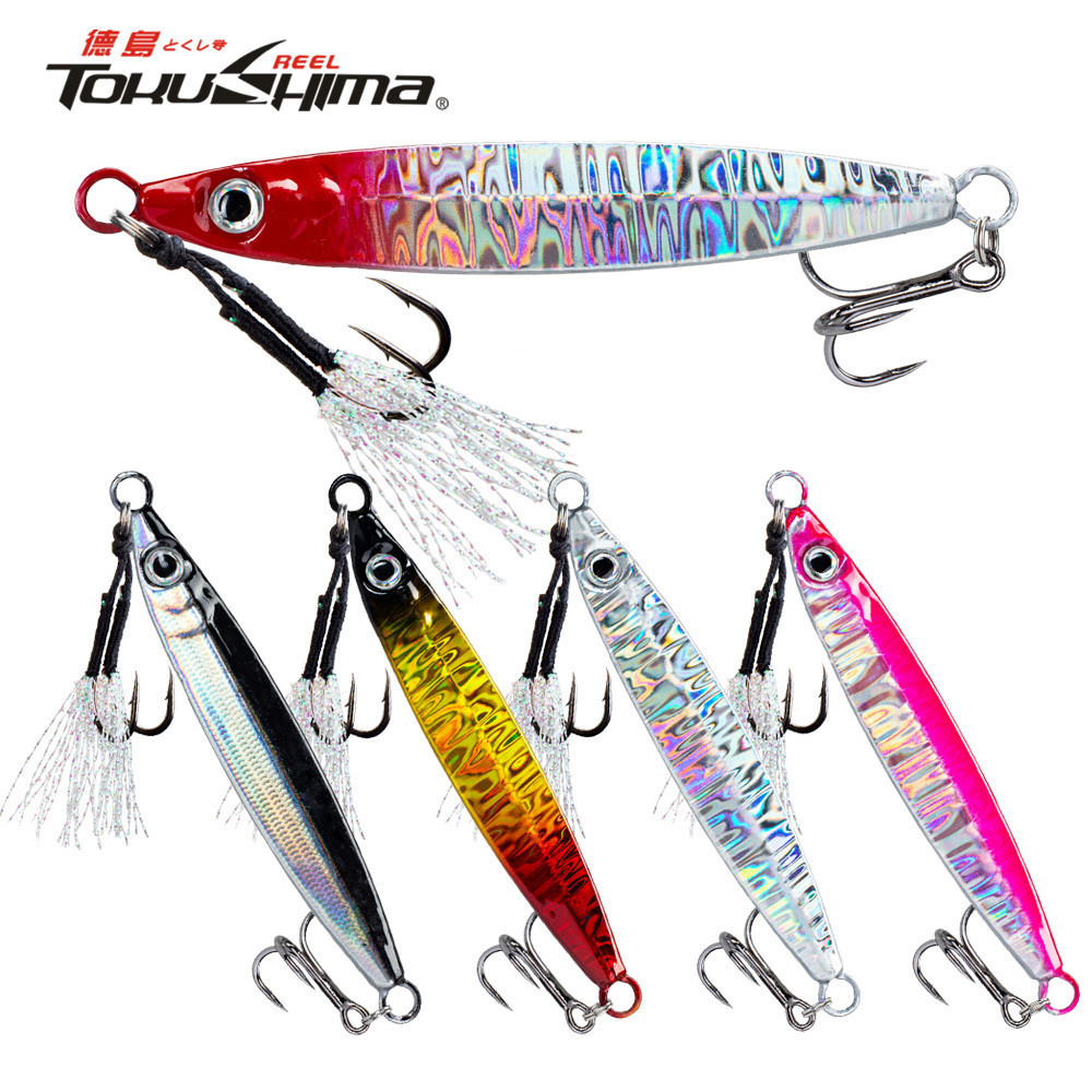 Metal Slow Jig 10-60g Sinking Casting Jigging Bait with Two Assist Hook for Tuna Bass in Saltwater Freshwater Fishing Gear.