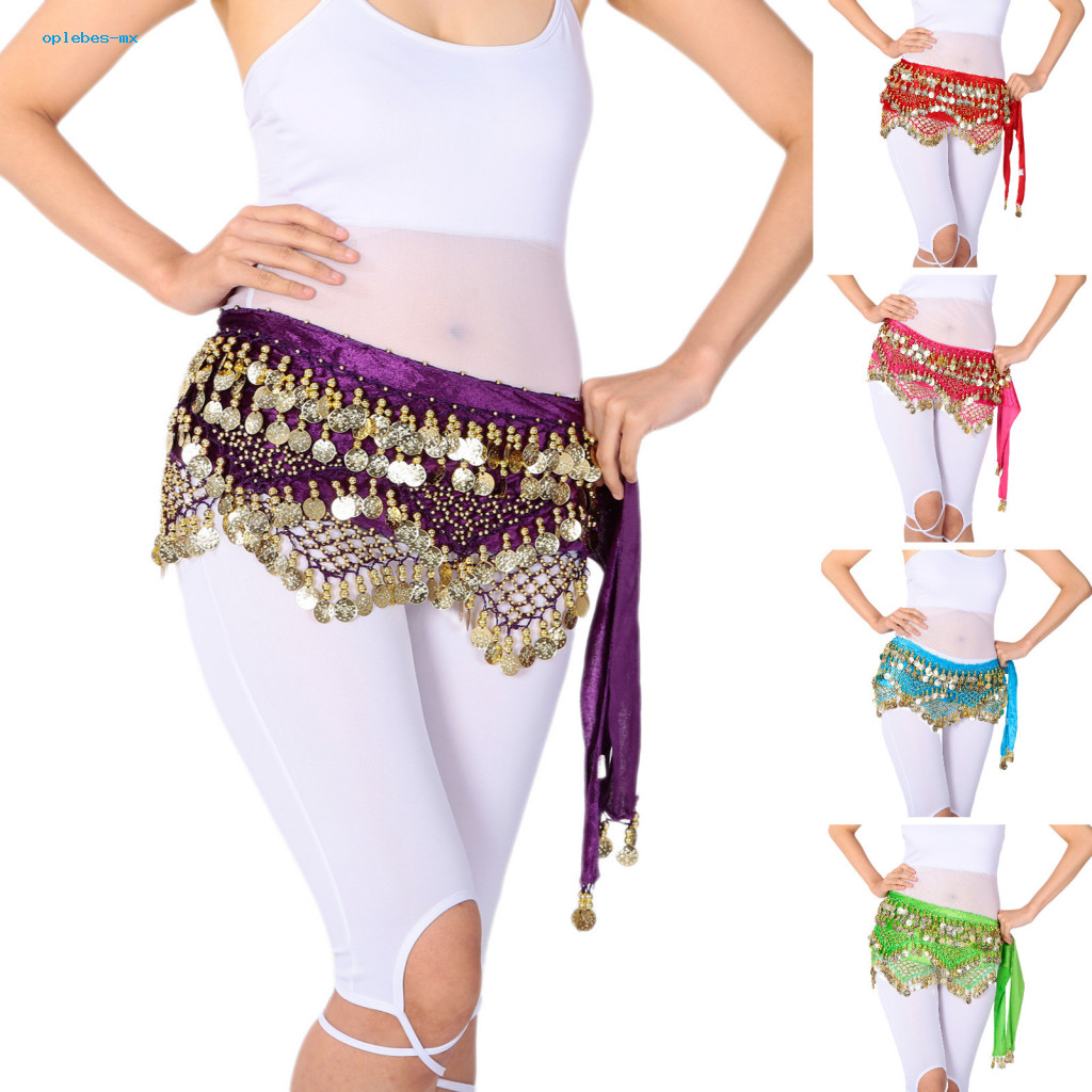 oplebes Belly Dance Costume Festival Party Attire Exotic Belly Dance Skirt with Coin Tassels and Lace Adjustable Triangle Wrap for Stage Performance and Cosplay Southeast Style