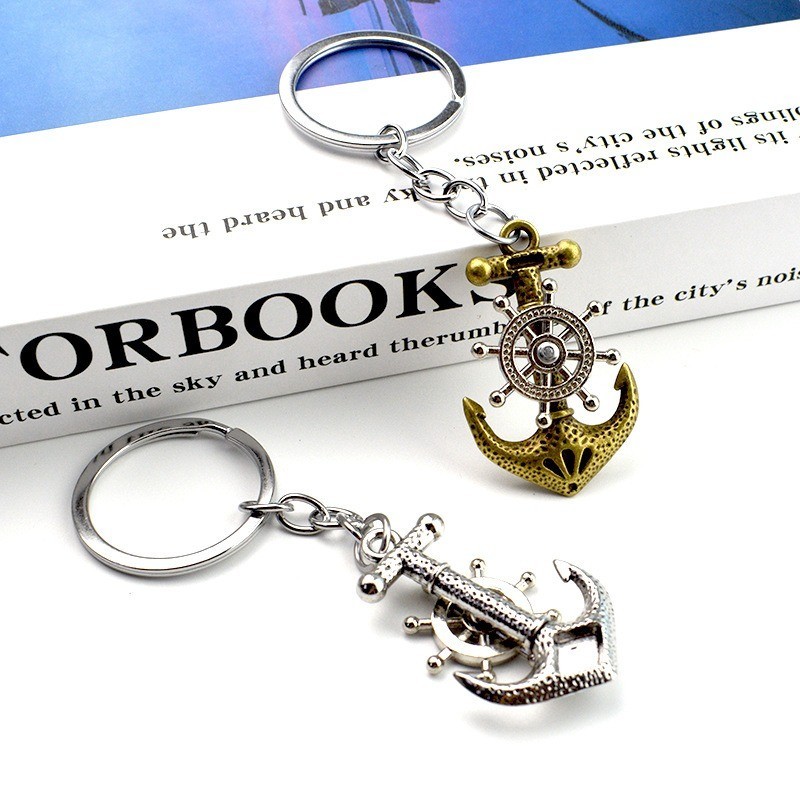 Vintage Rotate Boat Rudder Anchor Keychain Fashion Ship Parts Metal Keyring for Men Backpack Car Key Pendant Accessories Gifts