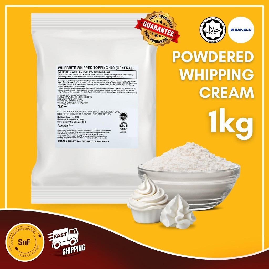 Bakels Whipbrite Powder Whipping Cream Whipped Cream Bancuh Topping Kek Halal 1kg